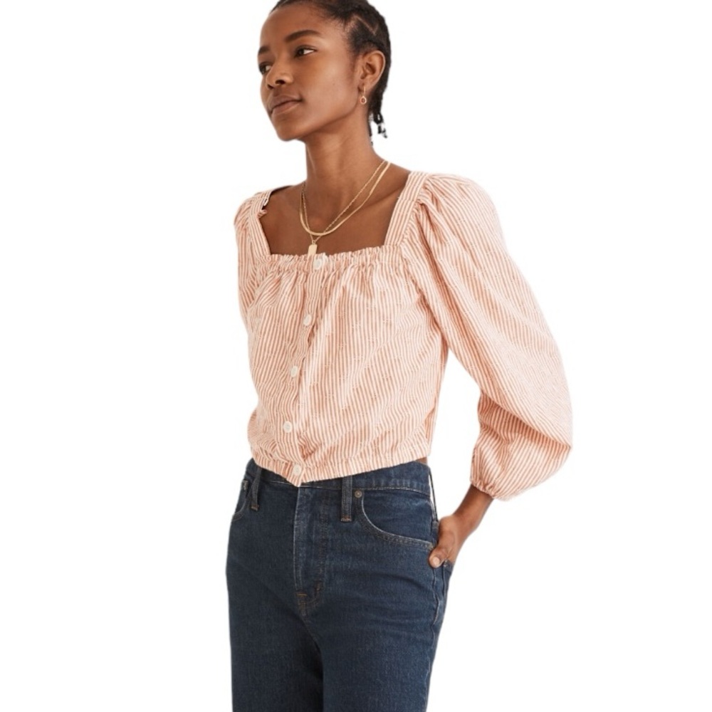 Madewell Puff-Sleeve Button-Front Crop Top (Size XS)